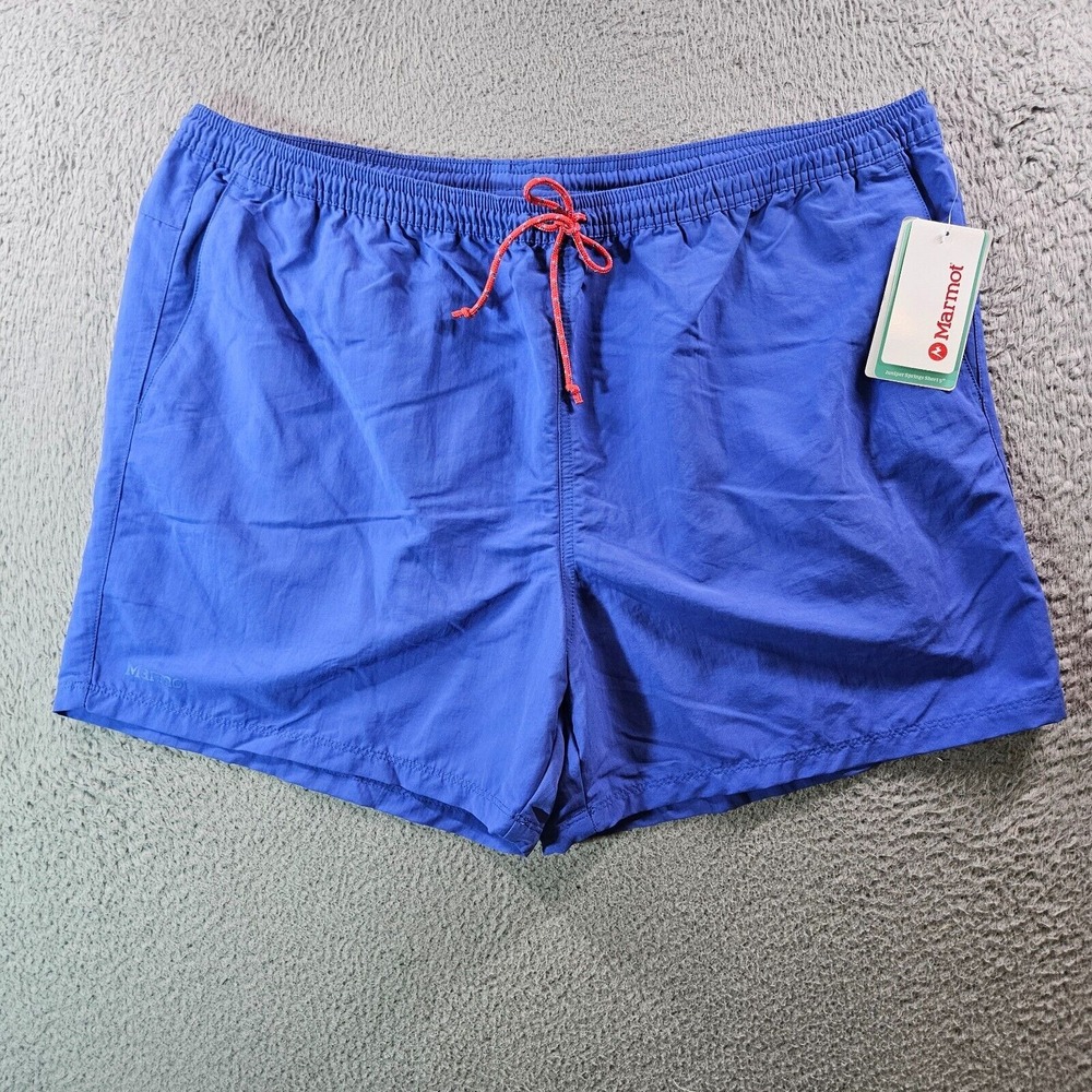 NWT Marmot Swim Shorts Trunks Men XXL Inseam 5" Blue w Red Drawstring - No Liner